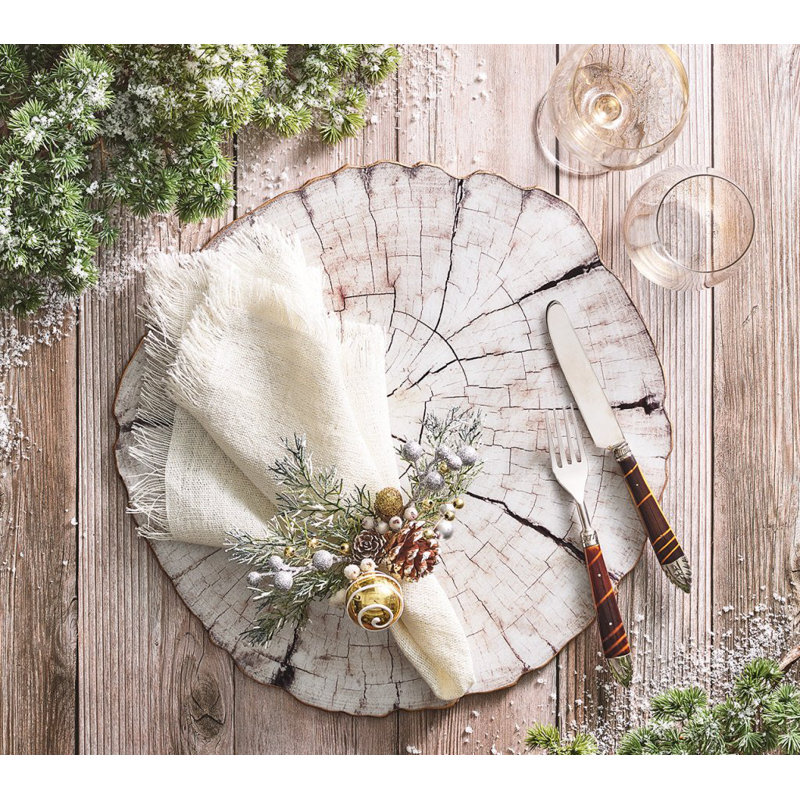 Fringe Linen Napkin, White/Silver