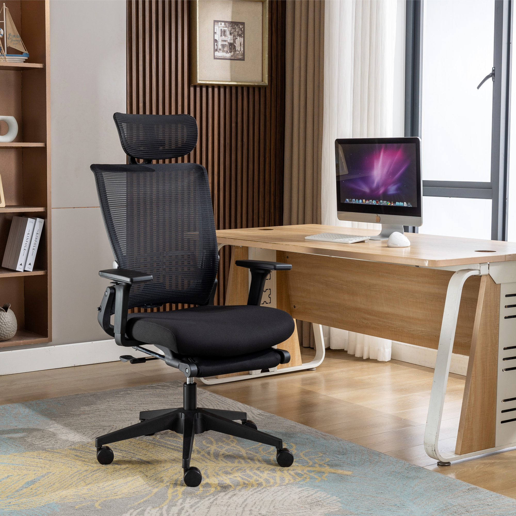 Izayiah Foldable Mesh Office Chair, Ergonomic Task Chair with 2D Headrest ,  2D Armrest and Footrest