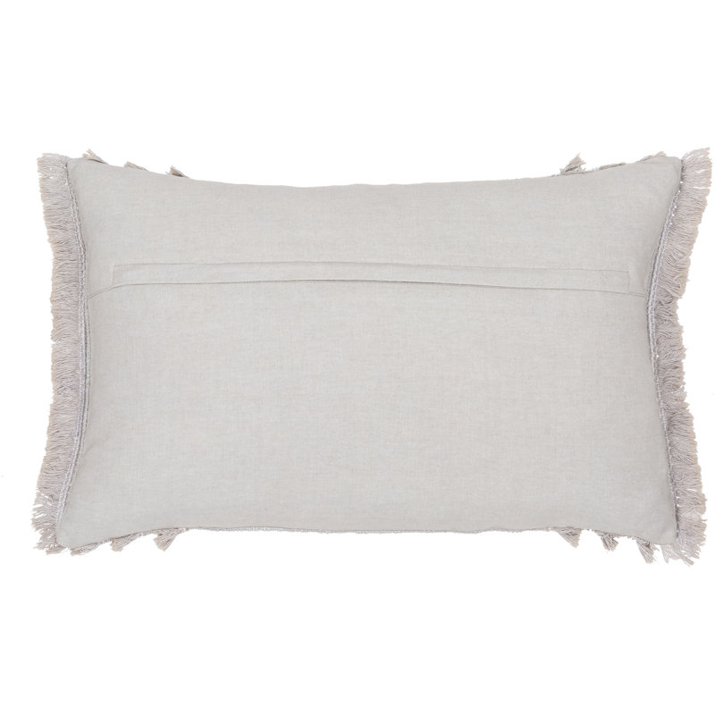 Fringed Cotton Throw Pillow, 20" x 20", Light Gray