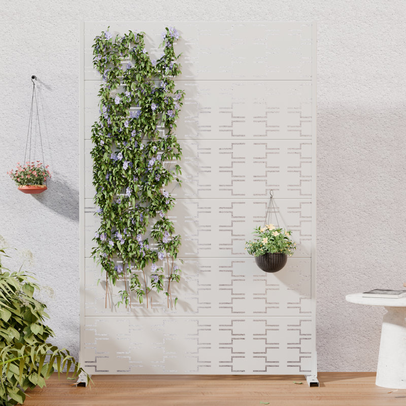 H 72 po x l 47 po x P 16 po avec écran d'intimité en métal et panneau de clôture en treillis pour terrasse, Blanc