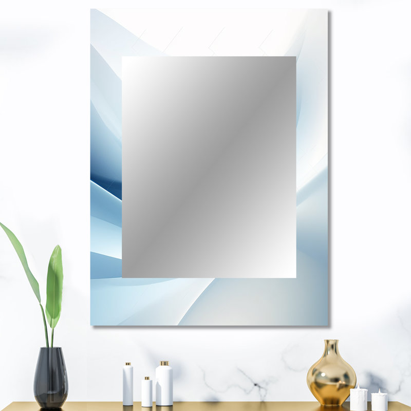 Blue and white Abstract Fractal Fusion II - Fractal Large Wall Mirror, Modern Decorative Mirror, Printed Metal Art, 40" x 30"