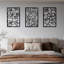 Ensemble de 3 décorations murales, motif floral abstrait, cadre métallique noir