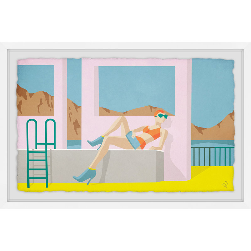 'Posing by the Pool' Framed Print, 30" H x 45" W x 1.5" D