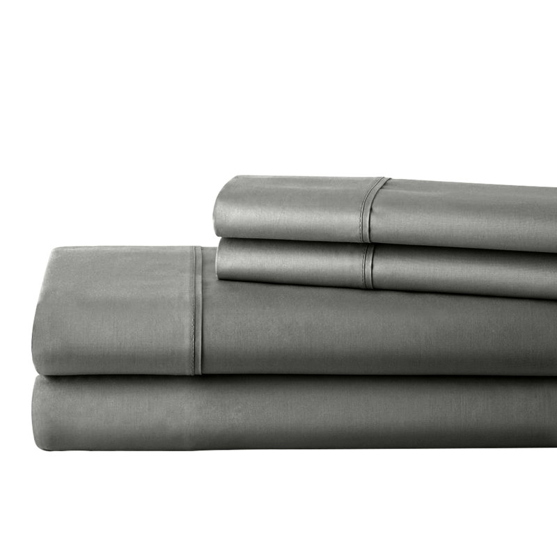Ensemble de draps 100% coton égyptien 400 fils Threadmill, Gris foncé, Ensemble de draps pour lit simple TG avec 1 taie d