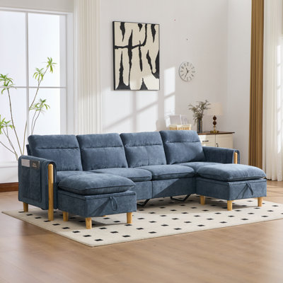 102" Modular U-Shaped Sectional Sofa with Storage Ottoman, Chenille Upholstered Couch with Deep Spring Cushions and Side Pockets for Living Room,Apartment