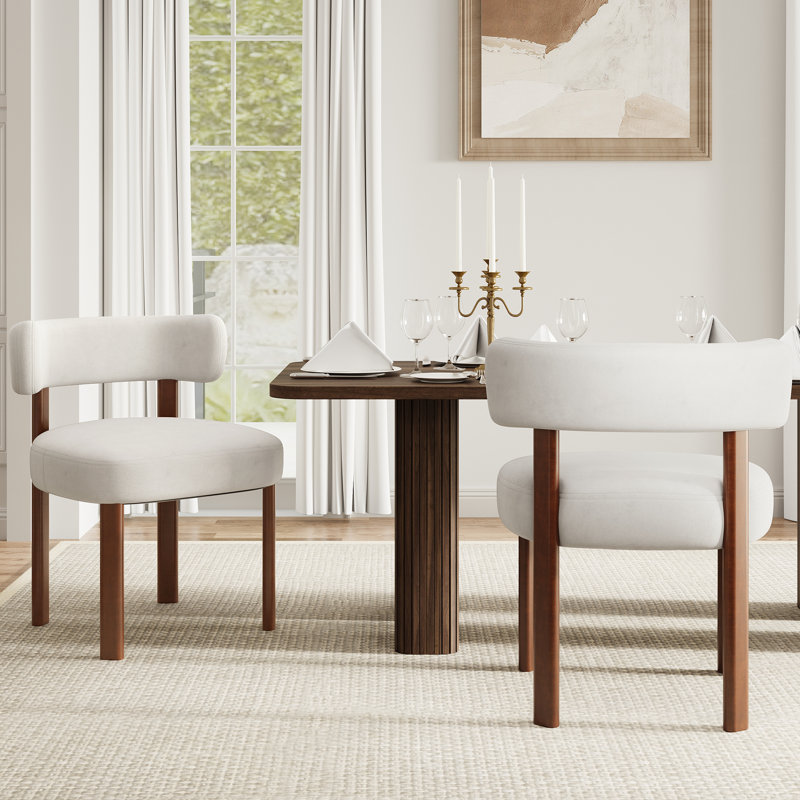 Upholstered Solid Wood Dining Chair Side Chair, White