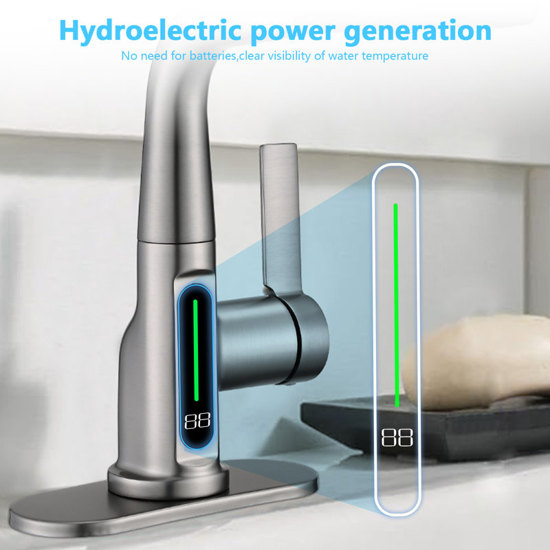 Waterfall-style Kitchen/bathroom Faucet With Pull-down Shower Head, Single Handle And 360° Rotating Stainless Steel Single Hole Or 3-hole Kitchen Sink/bathroom Faucet.