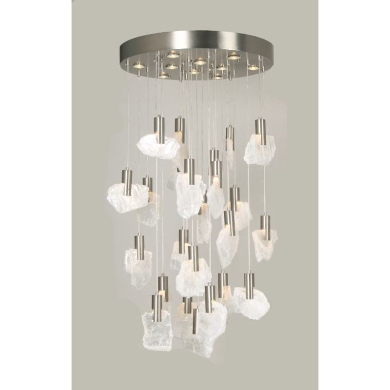 Lustre suspendu 41 lumières, Nickel poli, H 55 po x l 44 po x P 44 po, Transparent