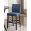 Tabourets de bar en tissu bleu avec garniture cloutée, paire - structure en bois franc, assise en lin et coton, finition foncée, 16 x 23 x 44, siège de 30 po H 2 tabourets, garniture en bois franc massif, lin / coton 16 po x 23 po x 44 po, H 30 po-116841626