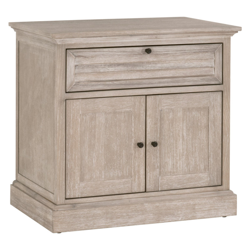 Beige Acacia Wood Transitional Nightstand with 1 Drawer