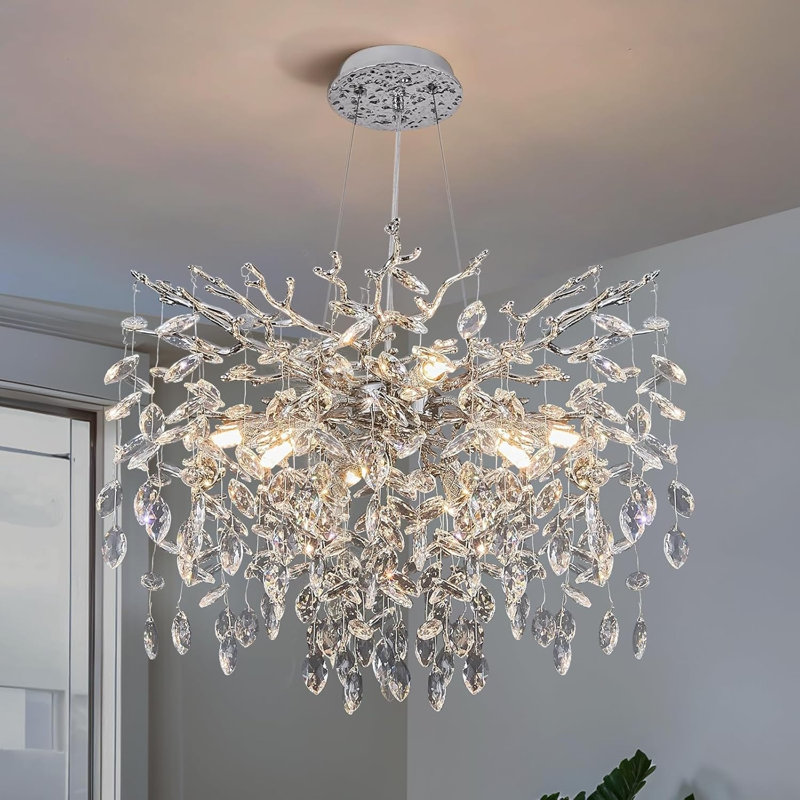 Lustre en cristal Paree Luxury, H 17,7 po x l 23,6 po x P 23,6 po, Argent