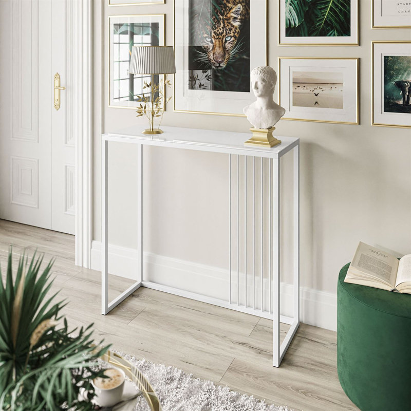 Ridgewood 100cm Glass Top Console Table, White, White