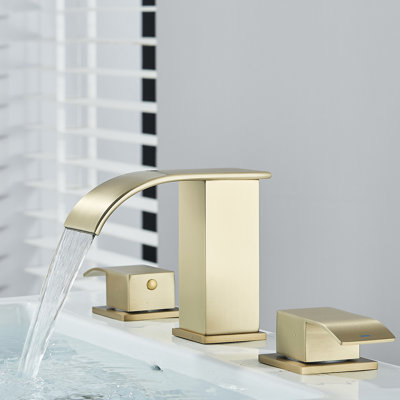 Brushed Gold Waterfall Bathroom Sink Faucet Widespread 2 Handles 3 Holes 8 in Vanity Mixer Tap -  Nabiyy, 63-LJSFMMW