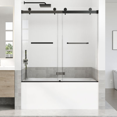 56-60 in. W x 66 in. H Double Sliding Frameless Bathtub Door with 3/8 in Tempered Clear Glass