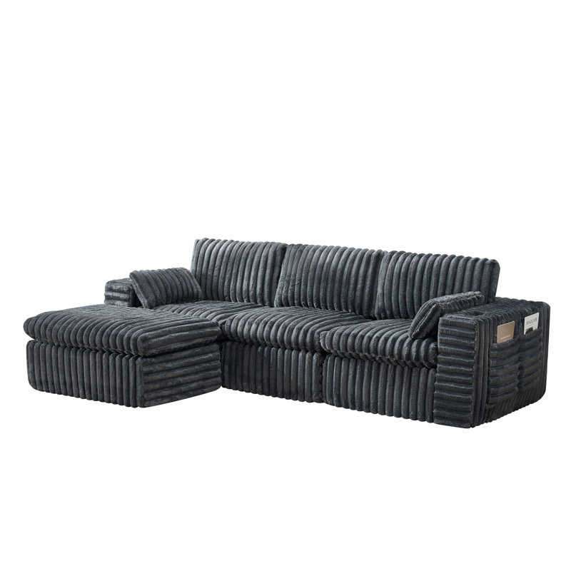 Space-saving Modern Grey Chenille Sectionals With Ottoman