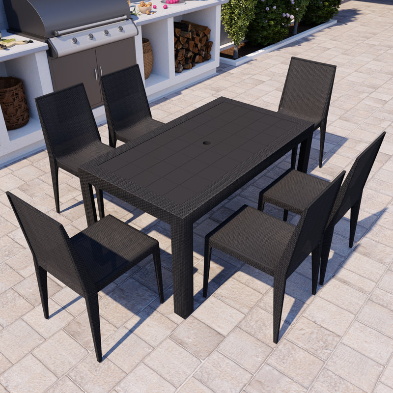 Chaise de patio en osier empilable Mace, Noir, Single