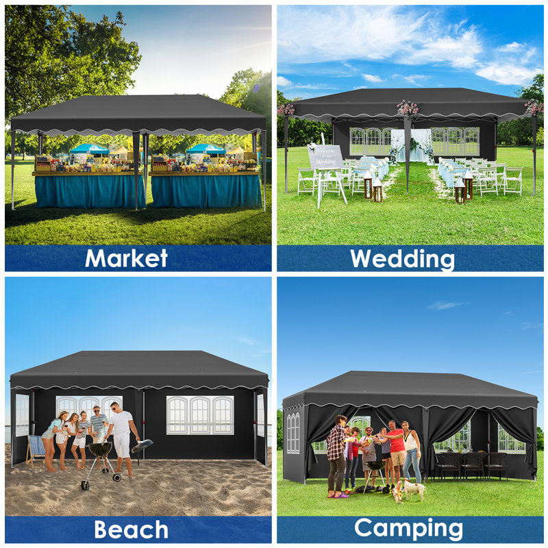 20 Ft. W x 10 Ft. D Steel Pop-Up Canopy, Black