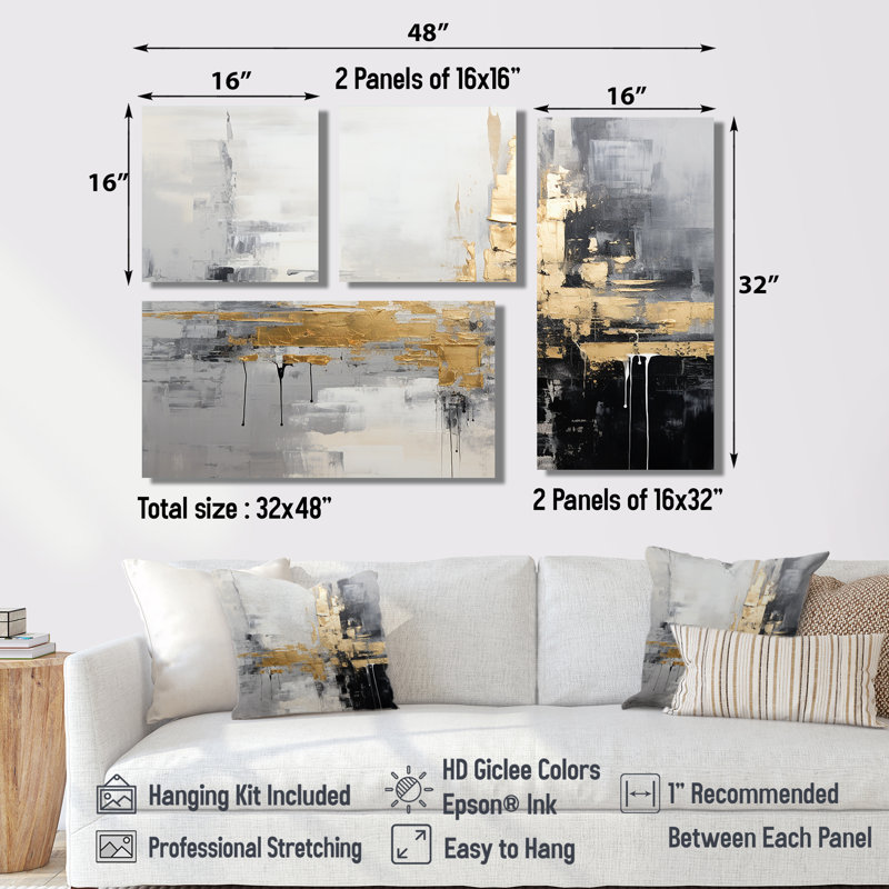 Grandes impressions abstraites sur toile, 4 pièces, Toile tendue, Ne s’applique pas