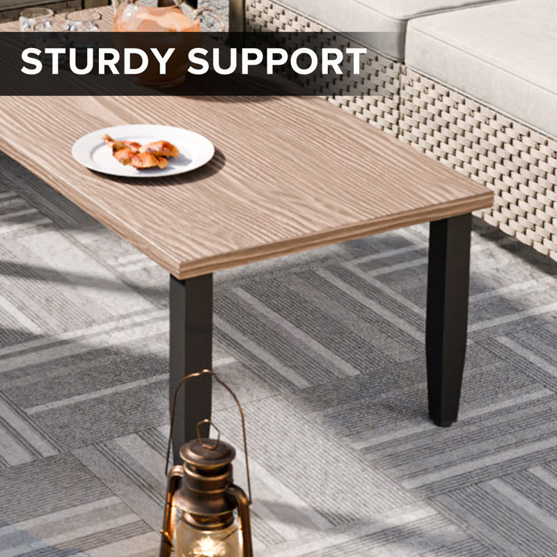 Rectangular Brown Wood Grain Steel Outdoor Coffee Table