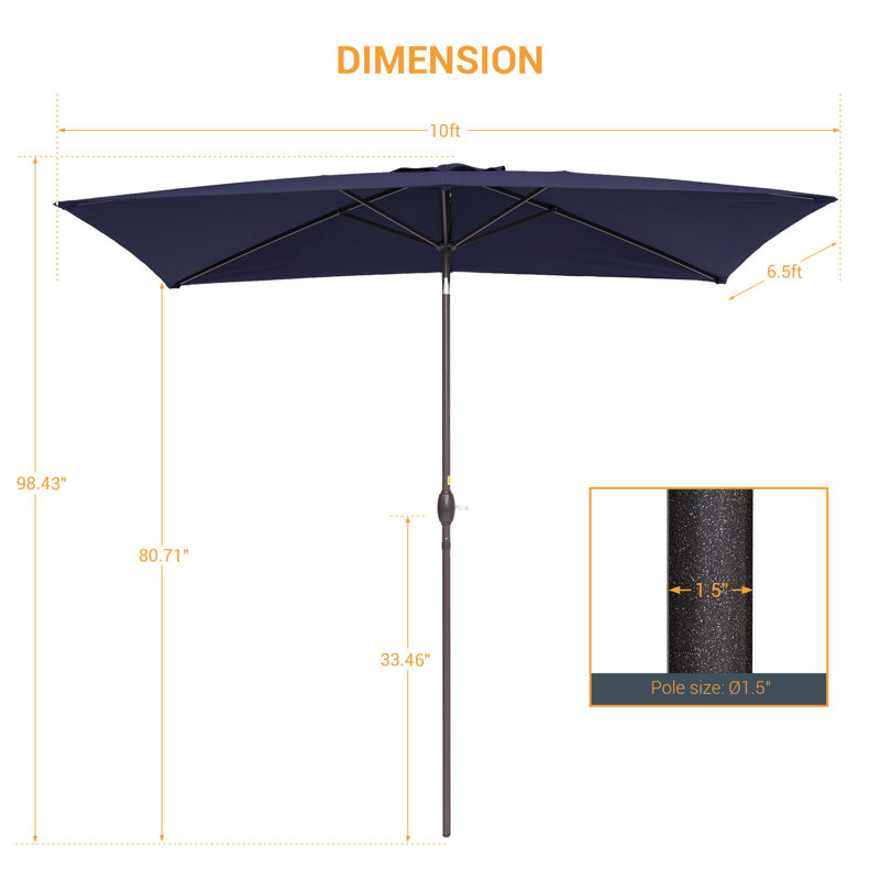 Parasol de marché rectangulaire 120 po x 78 po Dorace, Bleu marine