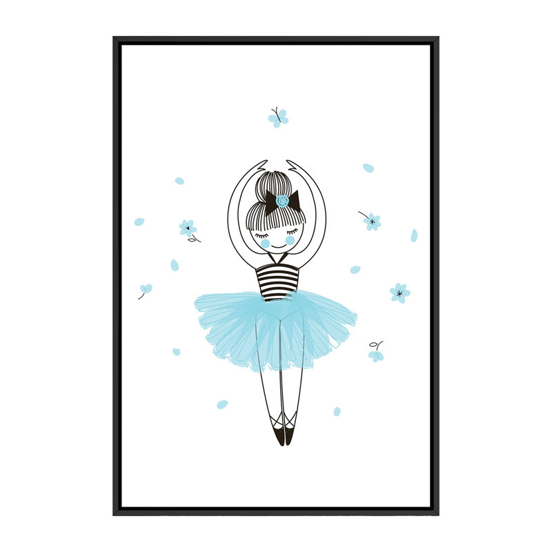 Petite ballerine - impression d'art graphique, H 60 po x l 40po x P 1,5 po, Toile avec cadre noir, Pas de tapis