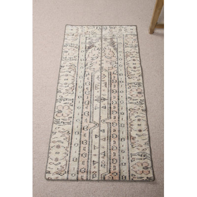 Unique Handmade Turkish Runner Rug With Wool Fully Perfect For Home Decor In Neutral Boho Style
