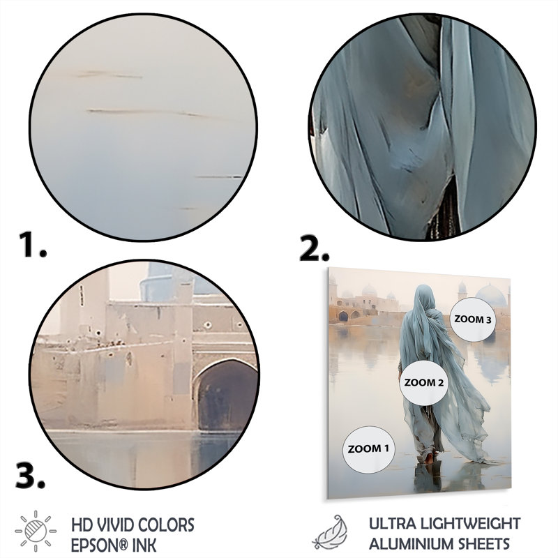 «Arab Woman Walk Radiance II» - Art mural en métal arabe, H 40 po x l 30 po x P 1,5 po