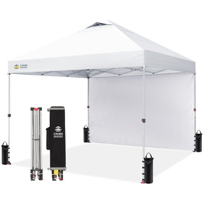 12 Ft. W x 12 Ft. D Metal Pop Up Canopy Instant Tent with 1 Removable Sidewall White