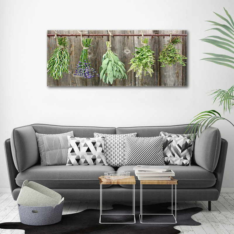 Herbs On A String - No Frame Print on Canvas, 50cm H x 125cm W x 2cm D, Frameless Canvas