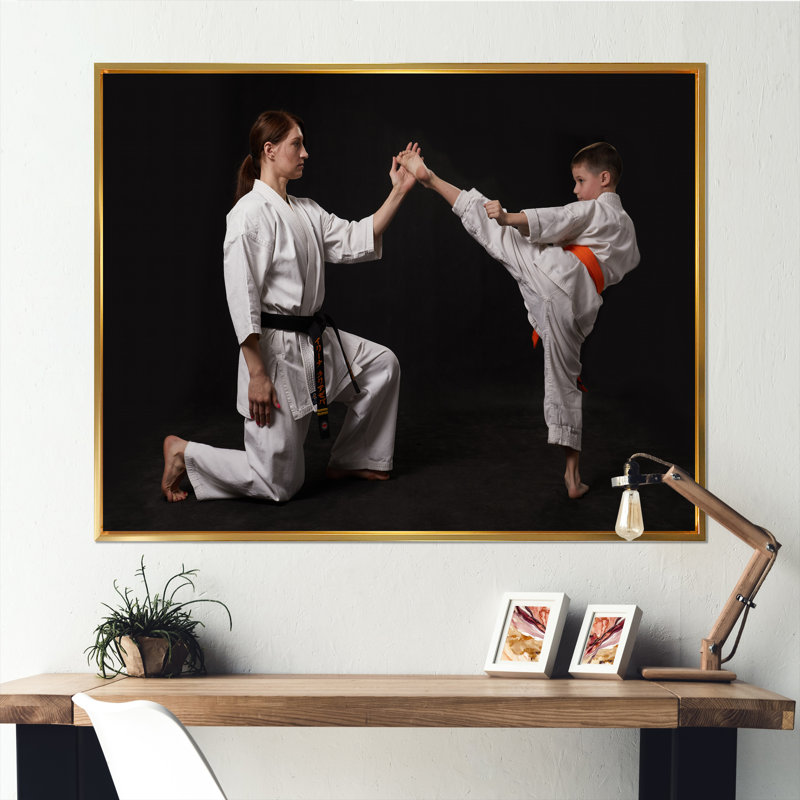 " Karate Kick Training ", 24" H x 32" W x 1" D, Gold Floater Framed