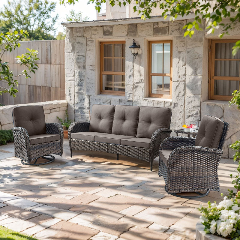 Aristil 5-Person PE Wicker Outdoor Patio Conversation Set With Cushions, Gray