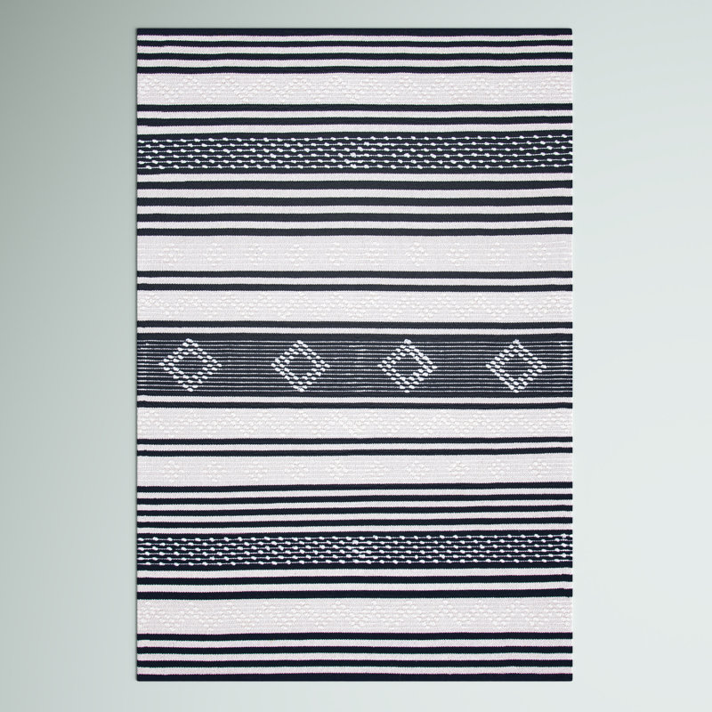 Tapis rayé en coton / laine tissé à la main Trung, Rectangle 9 pi x 12 pi