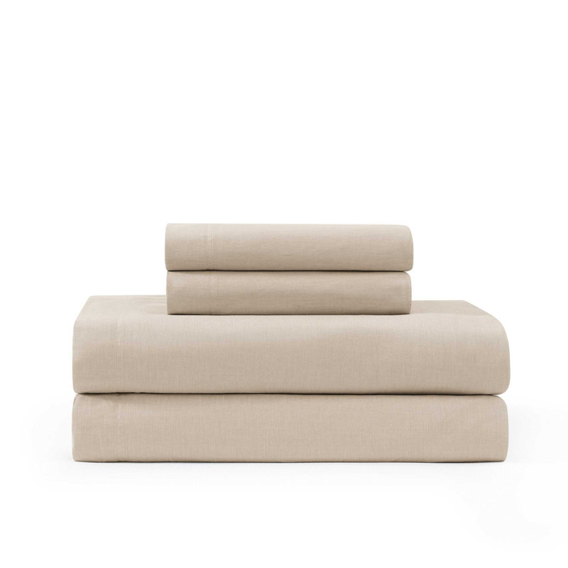 Ensemble de draps en coton Tommy Hilfiger, Ensemble de draps pour très grand lit avec 4 piè, Beige