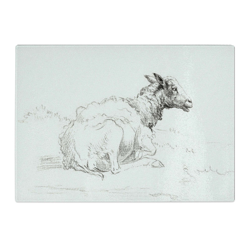 Tempered Glass a Lying Sheep Chopping Board, 39 cm W x 28.5 cm L