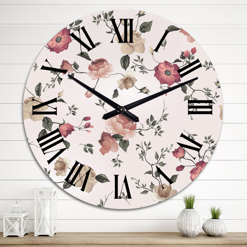 Horloge murale Vintage Roses On Old Pink, Surdimensionné