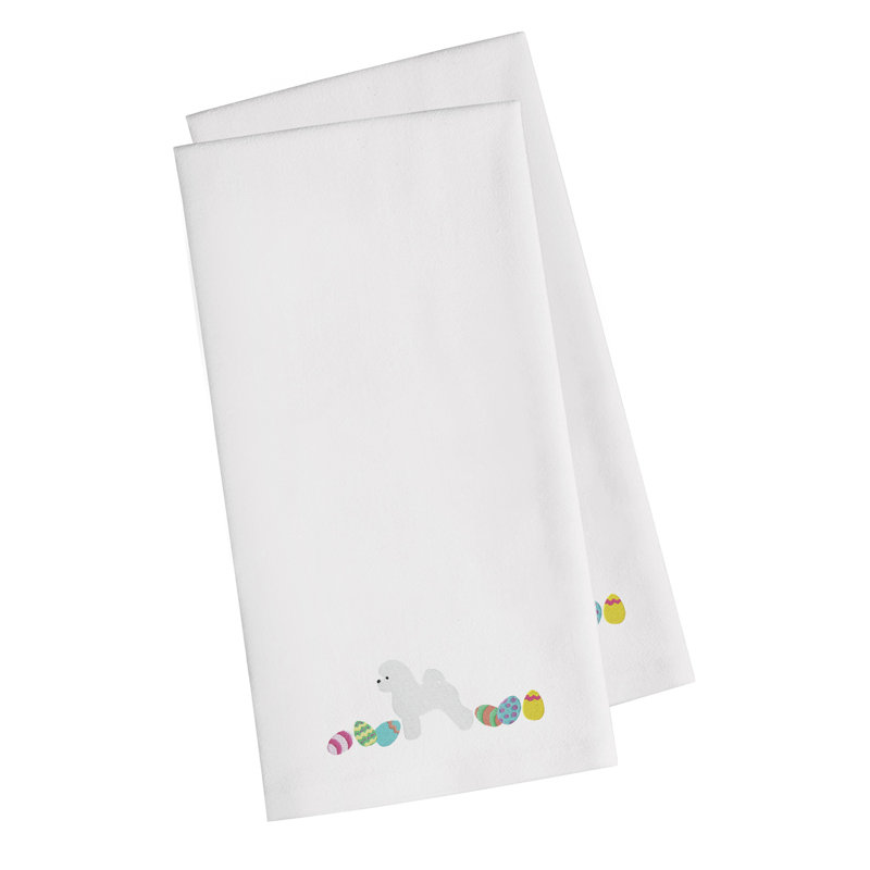 Serviette de cuisine à broderie bichon bichon frisé, Blanc, H 28 po x l 19 po x P 0,1 po