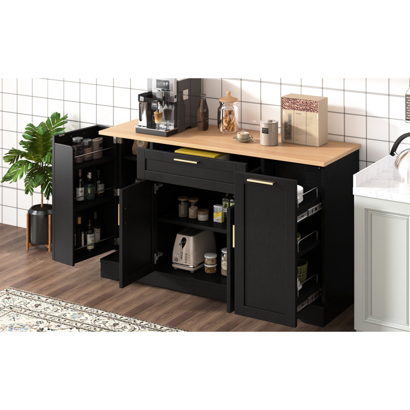 Buffet multi-fonctionnel avec rangement coulissant à 3 niveaux, tablettes réglables dans la partie principale, table de salle à manger extensible avec mécanisme coulissant facile à assembler, noir, 180 portes