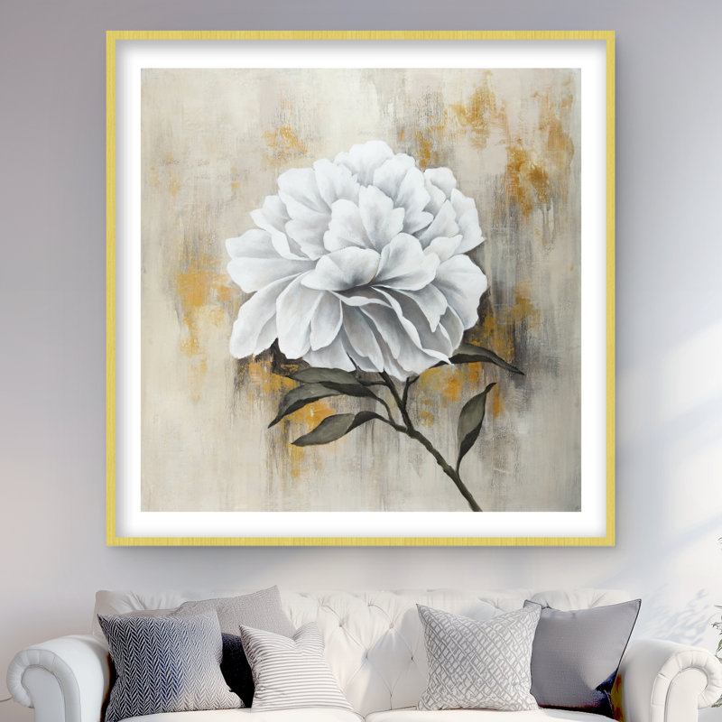 White Peony Beige Rustic Framed Matted Print | Home Decor