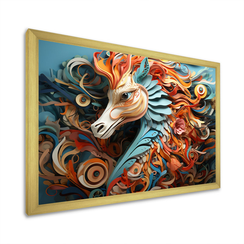 Mystical Seahorse Geometric II - impression, H 12 po x l 20 po x P 1 po, Cadre doré à une seule photo