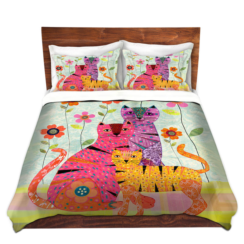 Ensemble de housse de couette cat family, 1 housse de couette grand + 2 taies standards