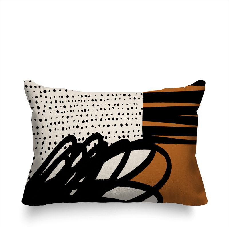 Oreiller rectangulaire réversible intérieur / extérieur Jofre, Orange brûlé / noir / blanc cassé, H 14 po x l 20 po