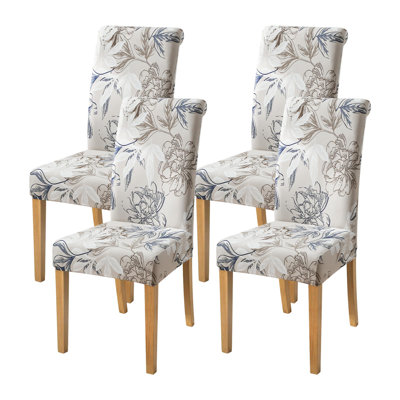 Housse de chaise pour salle à manger, ensemble de 4 élégantes fleurs extensibles, housse de chaise de cuisine florale, 4 pièces lavables et amovibles