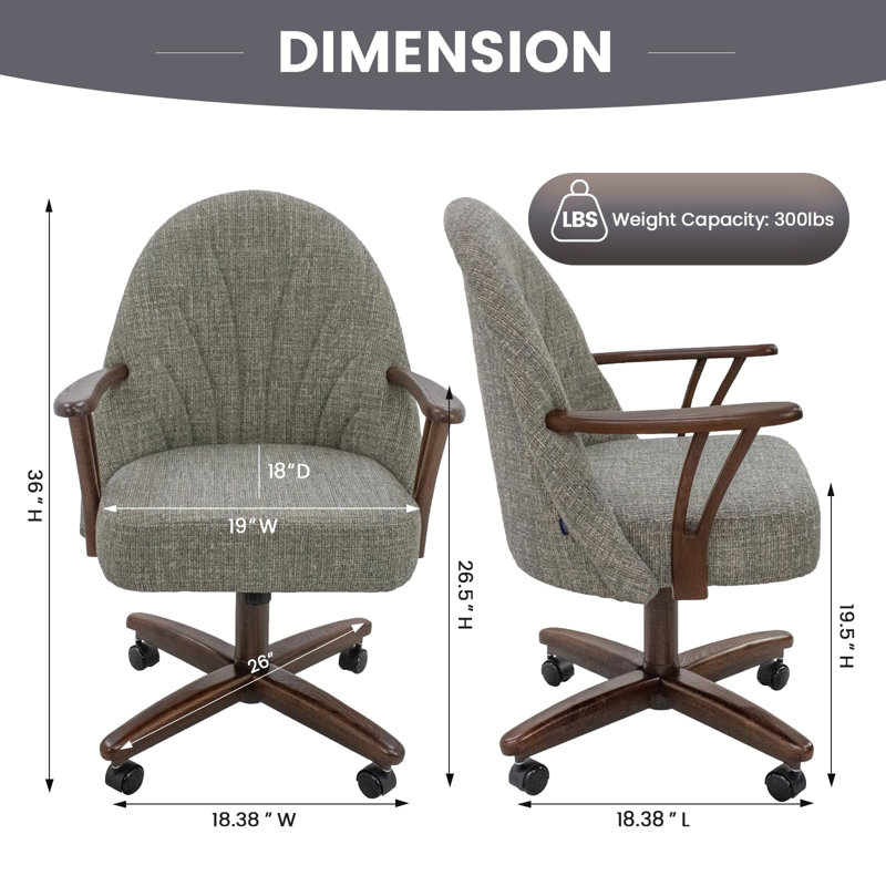 Swivel-Tilt Caster Casual Dining Chair in Fonzo Marble with Walnut, Brown Wood