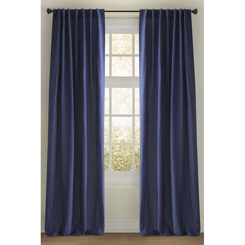 Dante Laundered Linen Drapery Panel, 50" W x 96" L, Indigo
