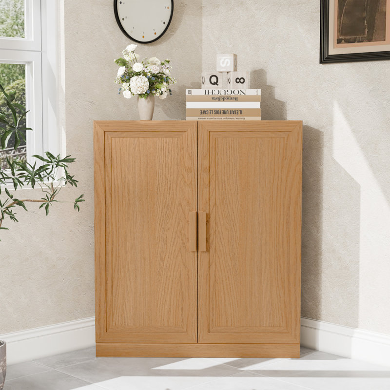 Armoire à vin 36 po x H 31 po à 2 portes avec tablettes réglables pour le salon et la chambre, Bois naturel
