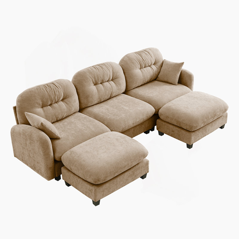 Canapé modulaire en U modulaire avec repose-pieds, tissu en chenille de qualité supérieure, 2 coussins décoratifs, mousse haute densité, dossier rembourré capitonné, facile à installer pour les chambres à coucher et les coins lecture