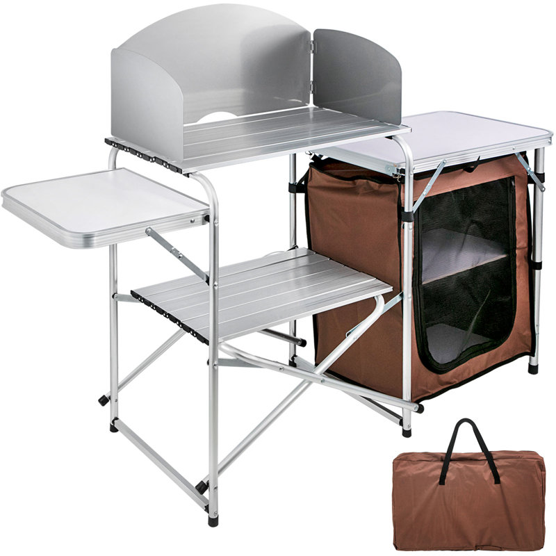 Cuisine extérieure à 2 niveaux avec sac à fermeture à glissière, table de cuisson pliante portative pour barbecue