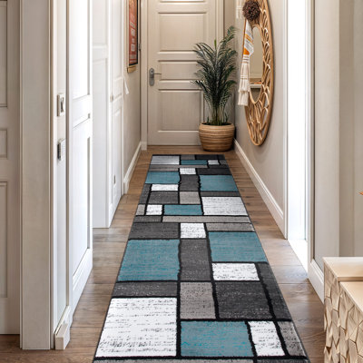 Tapis gris / bleu / noir / blanc à motif floral Carius Performance - motif floral moderne, salon, chambre à coucher, salle à manger, tapis durable et facile à nettoyer
