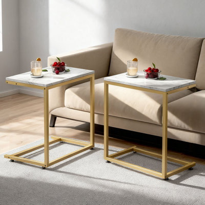 Tables de bout en C en bois avec structure en métal, conception peu encombrante (ensemble de 2)