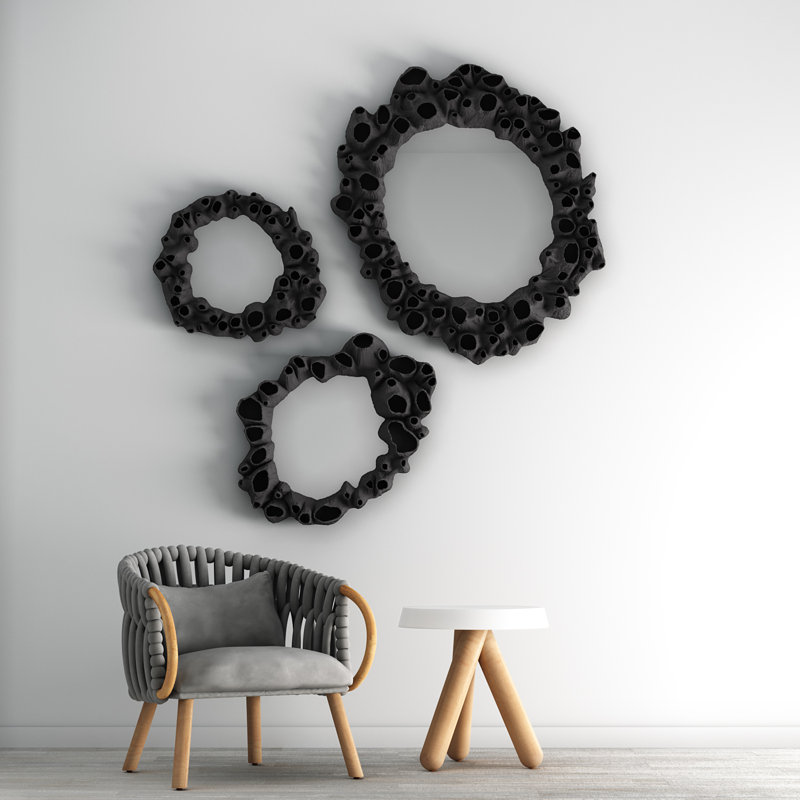 Barnacle Abstract Mirror, 42" H x 37.75" W, Black